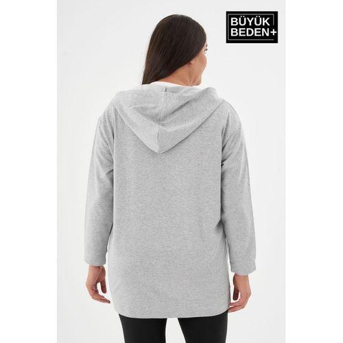 Kadın Tunik Büyük Beden Fermuarlı Kapşonlu Sweat Hırka SPR26BTK955