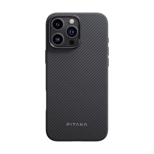 Apple iPhone 16 Pro Max Kılıf M-safe Şarj Özellikli Aramid Fiber Pitaka Military-Grade Classic Serisi Black-Grey Twill Kapak