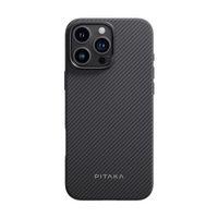 Apple iPhone 16 Pro Max Kılıf M-safe Şarj Özellikli Aramid Fiber Pitaka Military-Grade Classic Serisi Black-Grey Twill Kapak