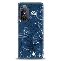 Huawei Nova 9 SE Kılıf HD Baskılı Kılıf - Notalar ve Kalpler Mavi + Tam Ekran Koruyucu