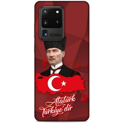 Samsung Galaxy S20 Ultra Kılıf Atatürk (43) Thin Fit Kılıf Kırmızı Mozaik