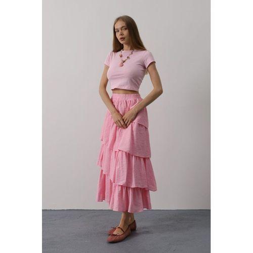 Katlı Kesim Uzun Etek - Pembe