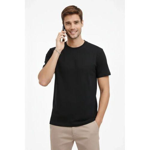 Erkek Bisiklet Yaka Tişört Regular Kalıp Basic Pamuklu Günlük Kullanım T-shirt - Siyah