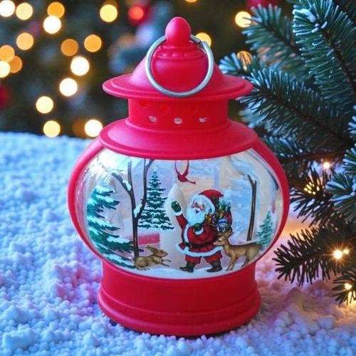 VIP OVAL KIRMIZI NOEL BABA YILBAŞI FENERİ GÜN IŞIĞI LED IŞIKLI FENER YILBAŞI HEDİYELERİ 14X8X4 CM