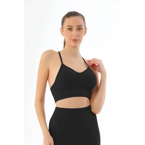 Siyah  3921 Soft Seamless Ripli Tayt Yoga Takımı