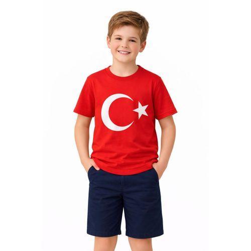 Türk Bayraklı Kız Erkek Çocuk Penye Tshirt BGL-ST05507