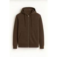 Haneke Regular Kalıp Diagonal 3 İplik Fermuarlı Kapüşonlu Erkek Sweatshirt - Kahve