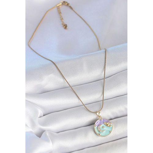 316L Çelik Gold Renk Zincir Çifr Renk Zirkon Taşlı Hilal İşlemeli Yıldız Detay Madalyon Model Kadın Kolye