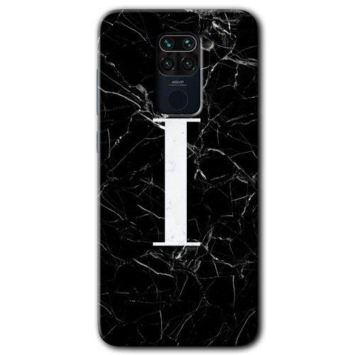 Xiaomi Redmi Note 9 Kılıf Kapak - Siyah Mermer Desenli I Harfi +Hayalet Ekran Yandan Gözükmez