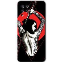 MRCİLETİSİM Samsung Galaxy M22 Kılıf HD Desen Baskılı Arka Kapak + Temperli Cam - Samurai Girl