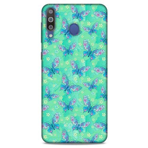 Samsung Galaxy M30 Kılıf Kelebek Etkisi (10) Full Koruma Kılıfı Fuşya Yeşil