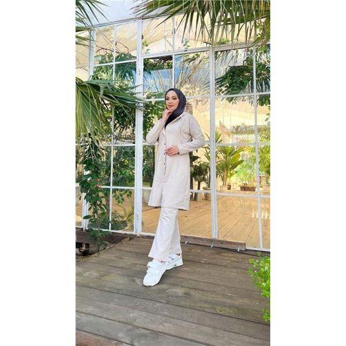 Çıtçıtlı Kapşonlu Uzun Tunik Pantolon İkili Tesettür Eşofman Takımı - 03078.027 - Ekru