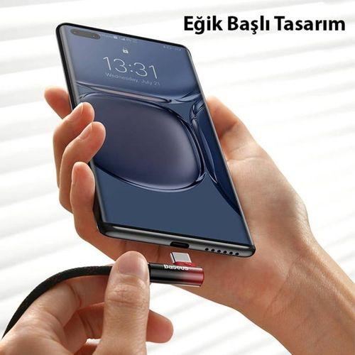 Baseus MVP 2 Elbow 100W Type-C to Type-C Ultra Hızlı Şarj ve Data Kablosu Siyah Kırmızı 2m