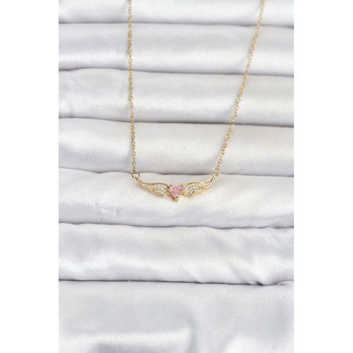 316L Çelik Zincir Gold Renk Kanatlı Pembe Kalp Model Kadın Kolye