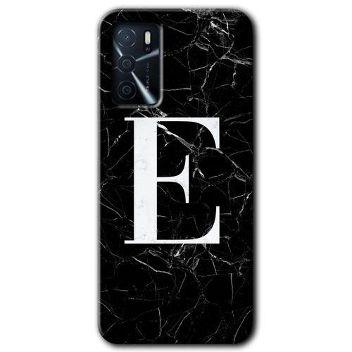 Oppo A16 Kılıf HD Desen Baskılı Arka Kapak - Siyah Mermer Desenli E Harfi
