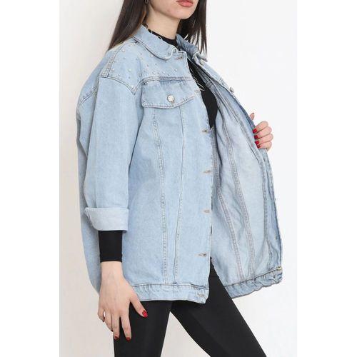pilelistore Taşlı Kot Ceket Açıkmavi