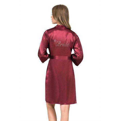 Bordo Kısa Saten Bride Sabahlık