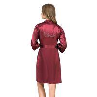 Bordo Kısa Saten Bride Sabahlık