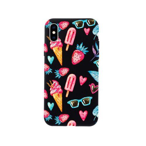 iPhone X Summer Çilek Premium Siyah Lansman Silikonlu Kılıf