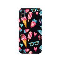 iPhone X Summer Çilek Premium Siyah Lansman Silikonlu Kılıf