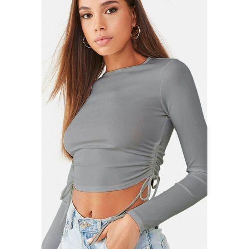 Kadın Uzun Kollu Yanlar Büzgü Detay Kaşkorse Crop