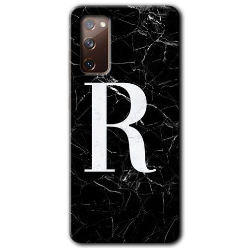 Samsung Galaxy S20 FE HD Baskılı Kılıf + 9D Tam Ekran Koruyucu - Siyah Mermer Desenli R Harfi