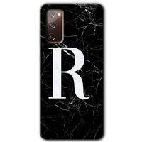 Samsung Galaxy S20 FE HD Baskılı Kılıf + 9D Tam Ekran Koruyucu - Siyah Mermer Desenli R Harfi