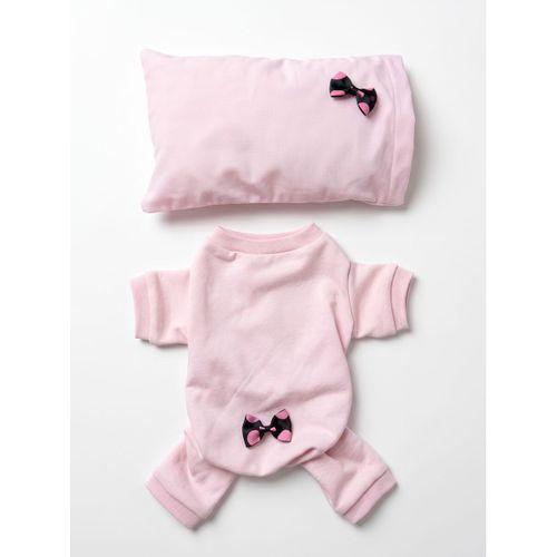 Pinkie Mouse Kedi Uyku Seti | Pembe Kalın Penye Kedi Tulumu ve Kurdele Detaylı Mini Yastık | 2 Parça