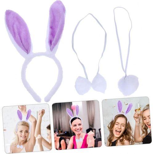 Lila Mor Tavşan Kulak Papyon Kuyruk 3&amp;#39;lü Parti Seti