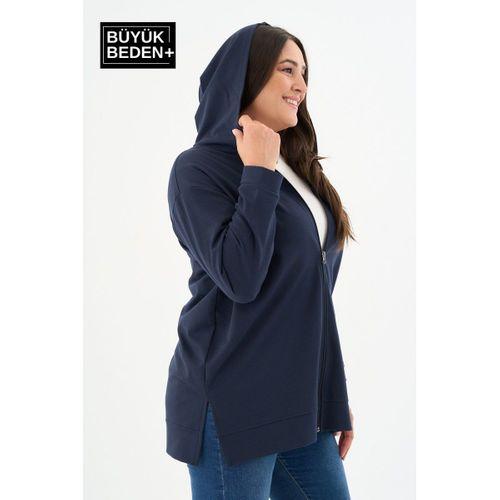 Kadın Tunik Büyük Beden Fermuarlı Kapşonlu Sweat Hırka SPR26BTK955