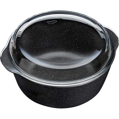 Non-Stick Cam Kapaklı Yuvarlak Tencere, Siyah 3150Cc