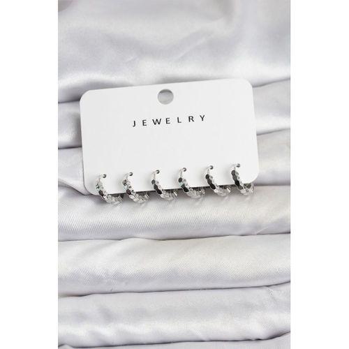 Gümüş Renk Pirinç Minimal Petek Detaylı Kadın Küpe Seti - TJ-BKP11474