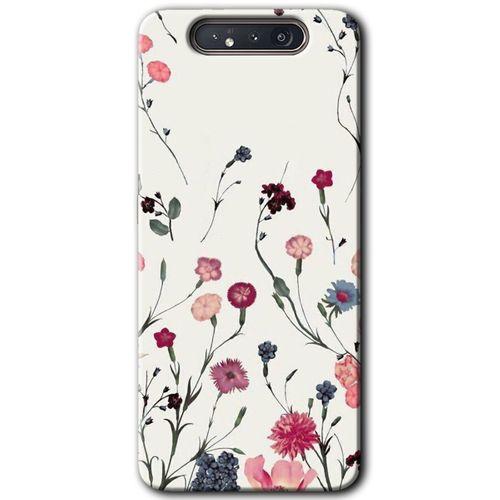 Galaxy A80 Kılıf HD Desen Baskılı Arka Kapak - Mat Çiçek + Kırılmaz Cam