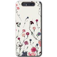 Galaxy A80 Kılıf HD Desen Baskılı Arka Kapak - Mat Çiçek + Kırılmaz Cam