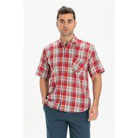 Büyük Beden Kısa Kol Şile Bezi Tek Cepli Erkek Yazlık Gömlek Kırmızı Lacivert Ekose 3057