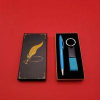 Mavi Metal Deri Anahtarlık Ve Kalem Seti