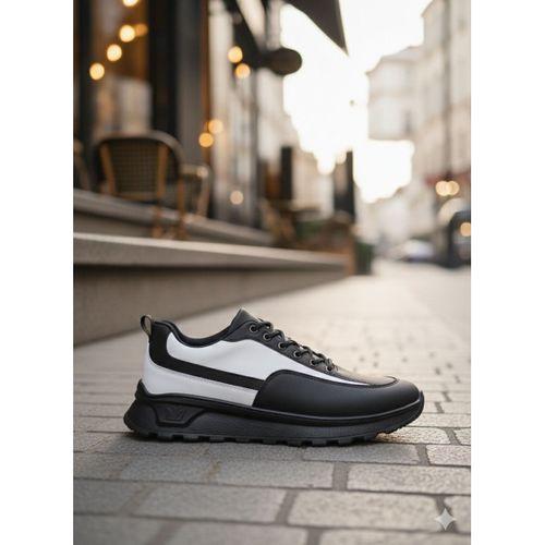 BA0246 Siyah Beyaz Parçalı Bağcıklı Yüksek Taban Günlük Erkek Ayakkabı