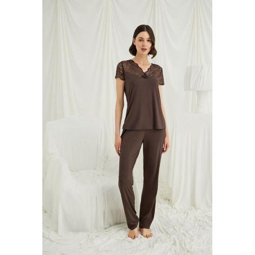 Kısa Kollu Ve Dantelli V Yaka Pijama Takımı
