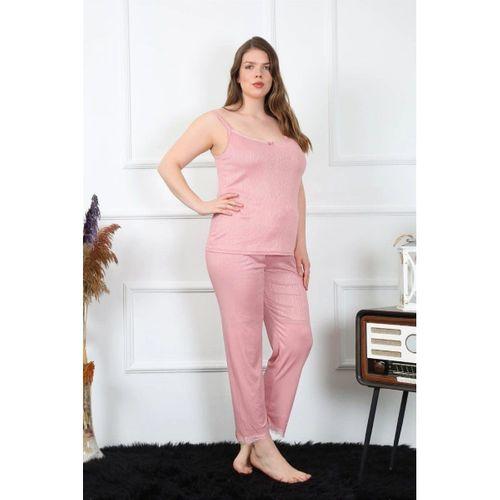 Kadın Büyük Beden Pudra İp Askılı Pijama Takım