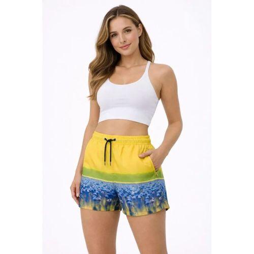 Deniz Şortu Fermuarlı Cepli File Astarlı Hızlı Kuruyan Premium - Sarı