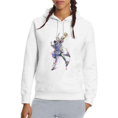 Basketci Basketbolcu Spor Baskılı Beyaz Kadın Kapşonlu Sweatshirt