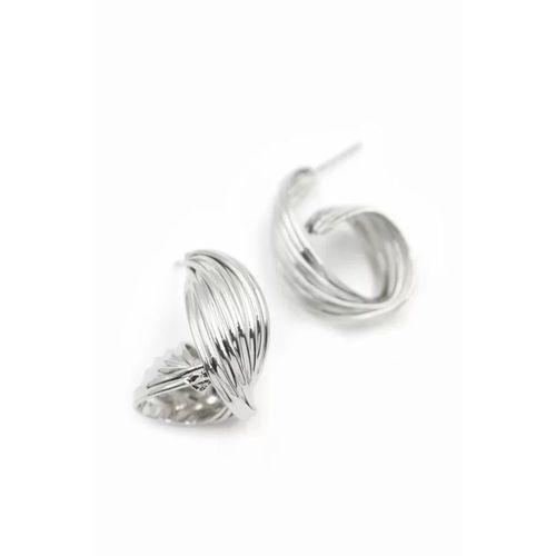 Metal Kıvrımlı Küpe - Gümüş