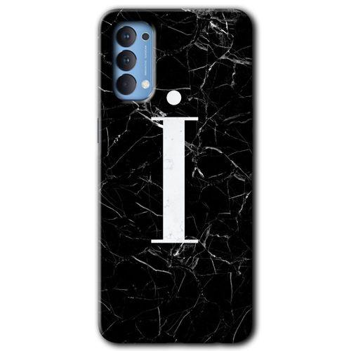 Potkal Hediye Fabrikası Oppo Reno 4 Kılıf HD Desen Baskılı Arka Kapak - Siyah Mermer Desenli İ Harfi