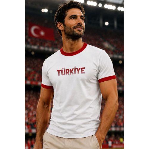 Türkiye Garni Yakalı %100 Pamuklu Milli Takım T-Shirt - Beyaz
