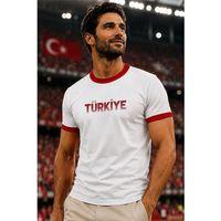 Türkiye Garni Yakalı %100 Pamuklu Milli Takım T-Shirt - Beyaz