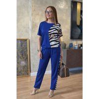 Kadın Kısa Kollu Bisiklet Yaka Zebra Desen Bluz Ve Pantolon Ikili Takım