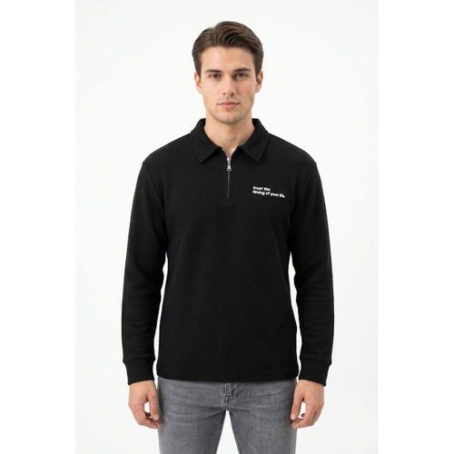 Erkek Spor Polo Yaka Petek Dokulu Sweatshırt BGL-ST05442