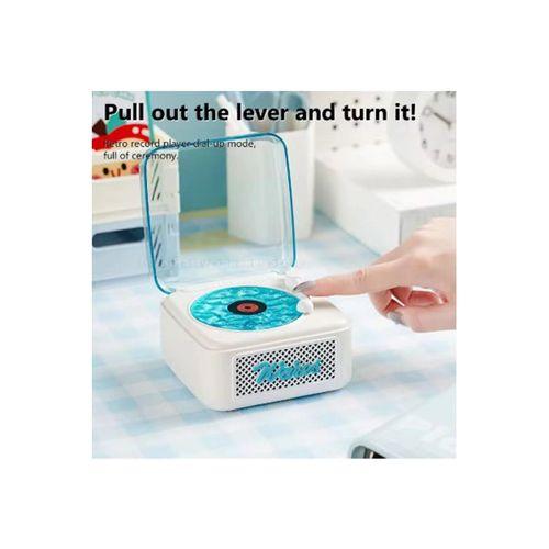 Nostalji Mini Plak Görünümlü Radyolu Bluetooth Hoparlör 3d Ses Dalgası Retro Müzik Plak Beyaz