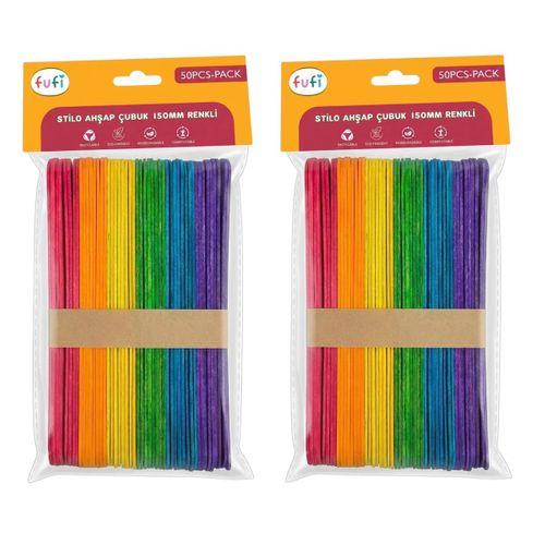 FUFİ AHŞAP DİL ÇUBUĞU RENKLİ ( 2Pakette 100 Adet )