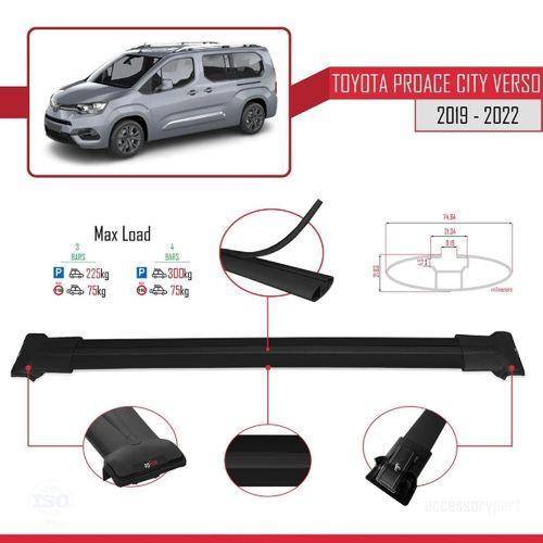 Toyota Proace City Verso 2019-2022 Arası ile uyumlu FLY Model Ara Atkı Tavan Barı SİYAH 4 ADET BAR